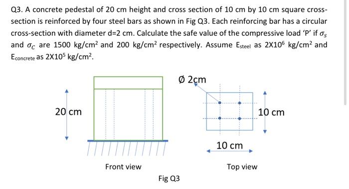Solved Q3. A concrete pedestal of 20 cm height and cross | Chegg.com