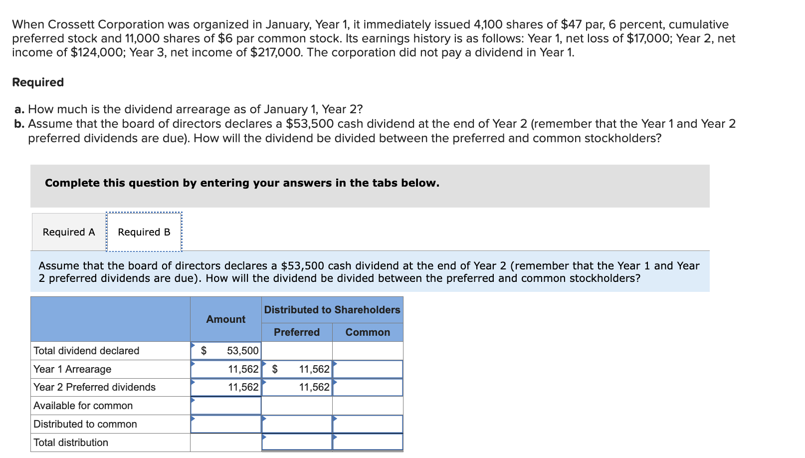 Solved When Crossett Corporation was organized in January, | Chegg.com