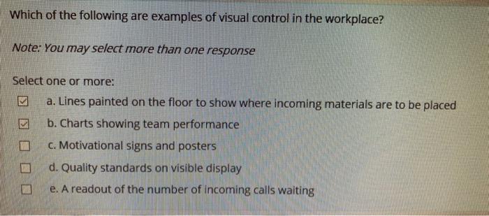 Solved Which of the following are examples of visual control | Chegg.com
