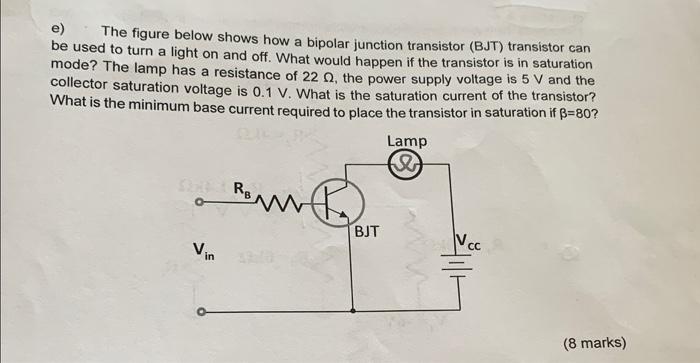 Solved e) The figure below shows how a bipolar junction | Chegg.com