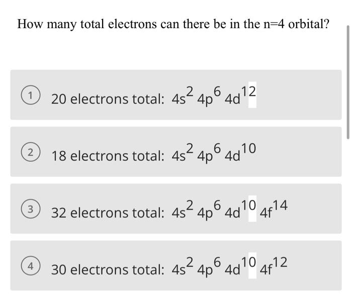 Solved How Many Total Electrons Can There Be In The N=4 | Chegg.com