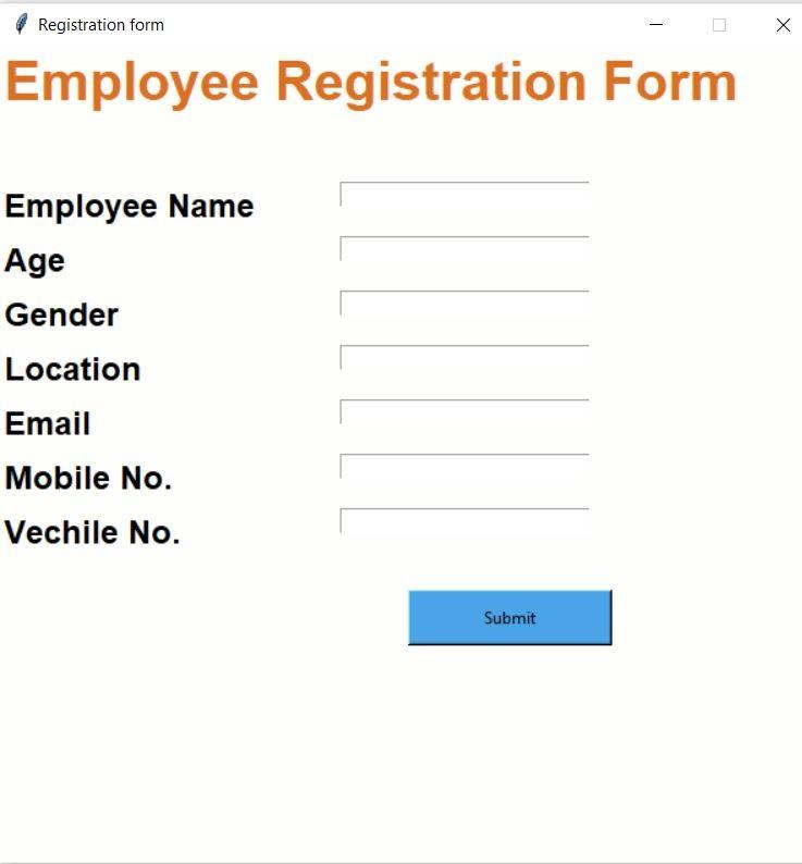 Solved create a Employees registration form using python and | Chegg.com