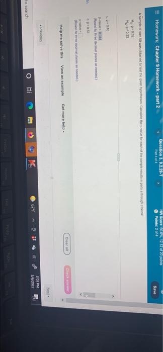 Solved = Homework Chapter 9 Homework - part 2 Question 3.0 | Chegg.com