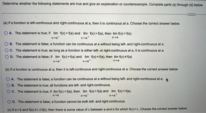 Solved Determine Whether The Following Statements Are True | Chegg.com