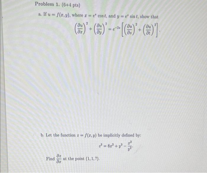 Solved Problem 1 6 4 Pts A If U F X Y Where R E