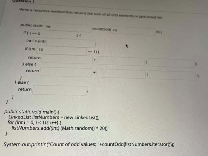 Solved estion 1 Write a recursive method that returns the | Chegg.com