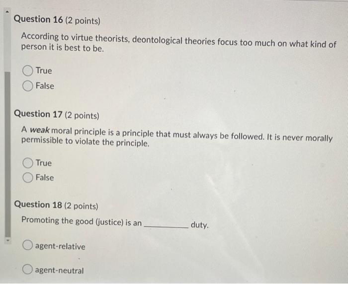 Solved Question 16 (2 points) According to virtue theorists, | Chegg.com