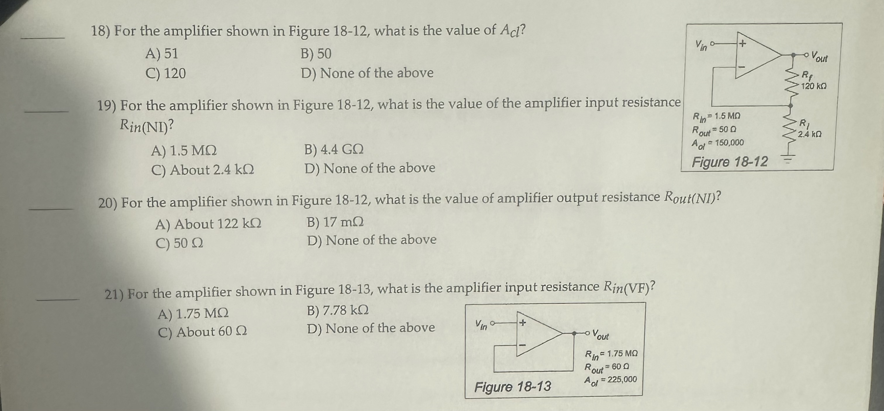 Solved For the amplifier shown in Figure 18-12, ﻿what is the | Chegg.com