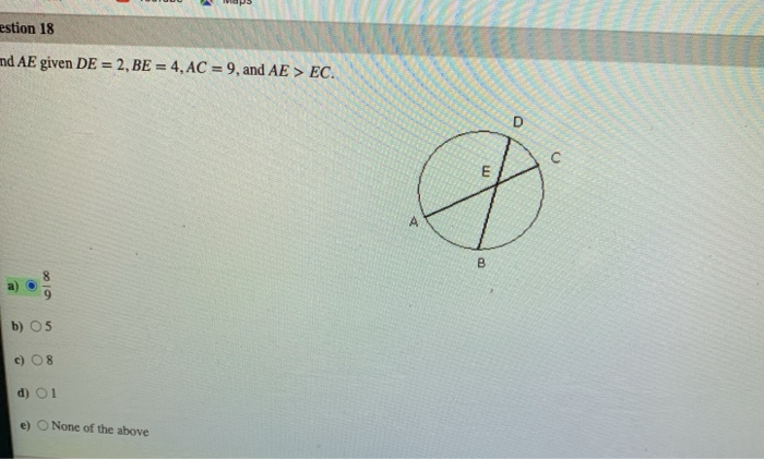 Solved Estion 18 Md Ae Given De 2 Be 4 Ac 9 And Chegg Com