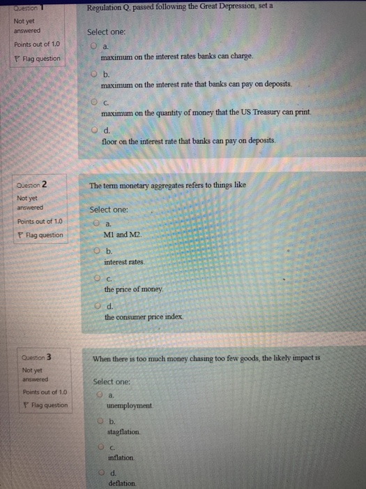 Solved Question 1 Regulation Q. passed following the Great
