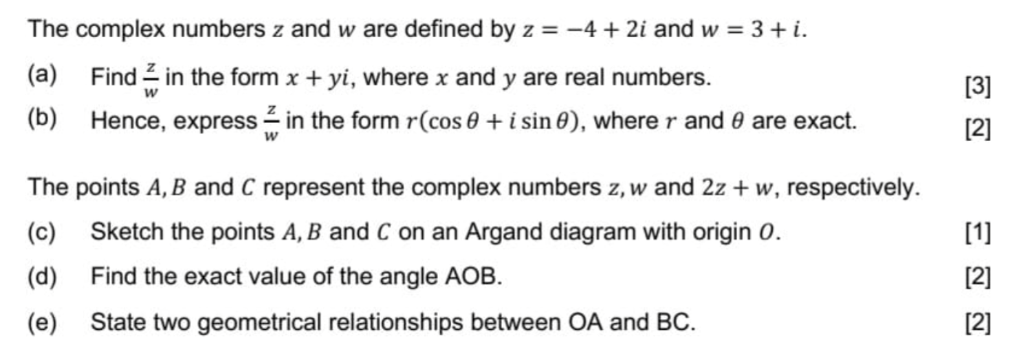 Solved The complex numbers z ﻿and w ﻿are defined by z=-4+2i | Chegg.com