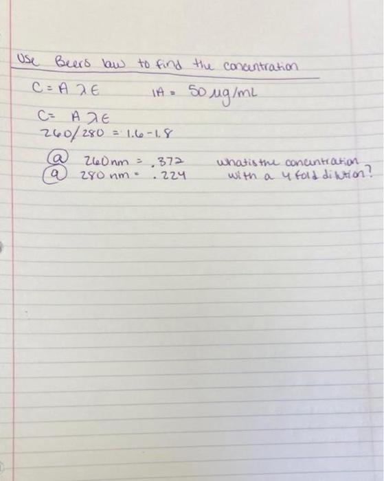 Solved use Beers law to find the concentration C = A DE IA = | Chegg.com