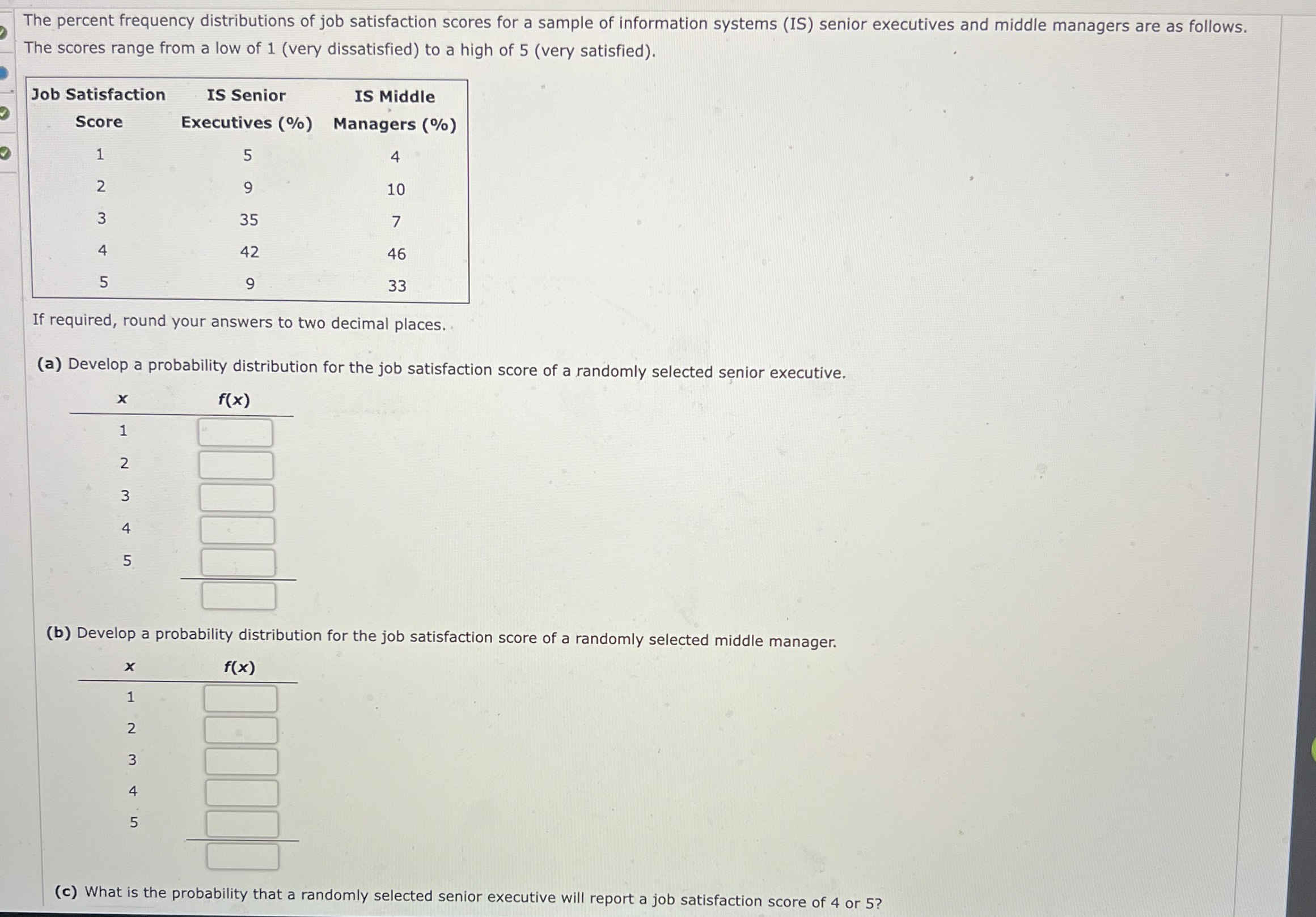 The percent frequency distributions of job
