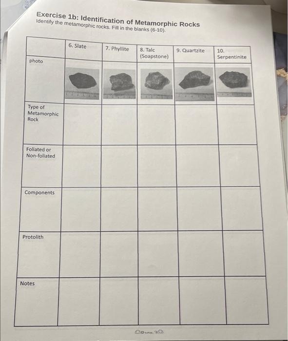 Solved Exercise 1b: Identification Of Metamorphic Rocks | Chegg.com