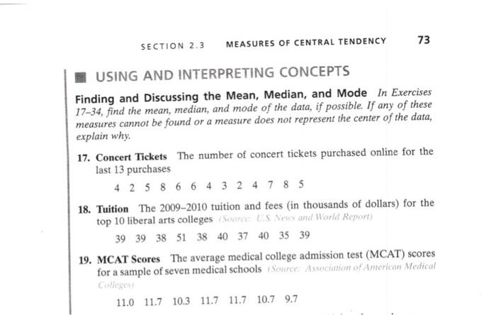 Solved SECTION 2.3 MEASURES OF CENTRAL TENDENCY 73 USING AND | Chegg.com