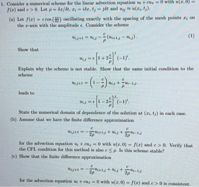 a 1. Consider a numerical scheme for the linear | Chegg.com