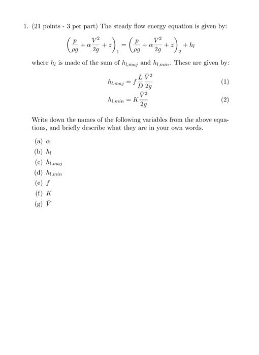 Solved 1 21 Points −3 Per Part The Steady Flow Energy