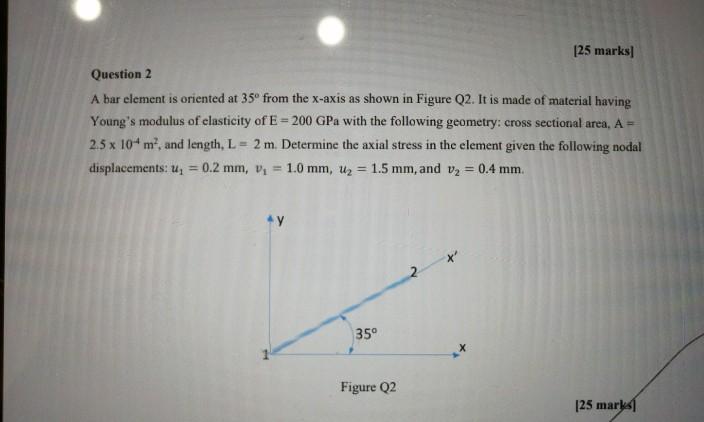 Solved [25 marks) Question 2 A bar element is oriented at | Chegg.com