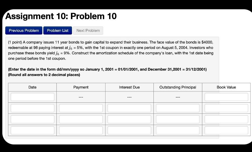Solved Assignment 10: Problem 10 Previous Problem Problem | Chegg.com