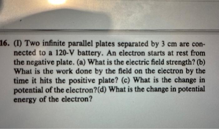 Solved 16. (I) Two infinite parallel plates separated by 3 | Chegg.com