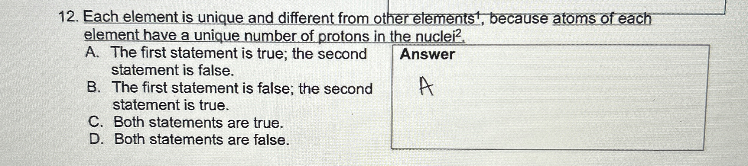 Solved Each element is unique and different from other | Chegg.com