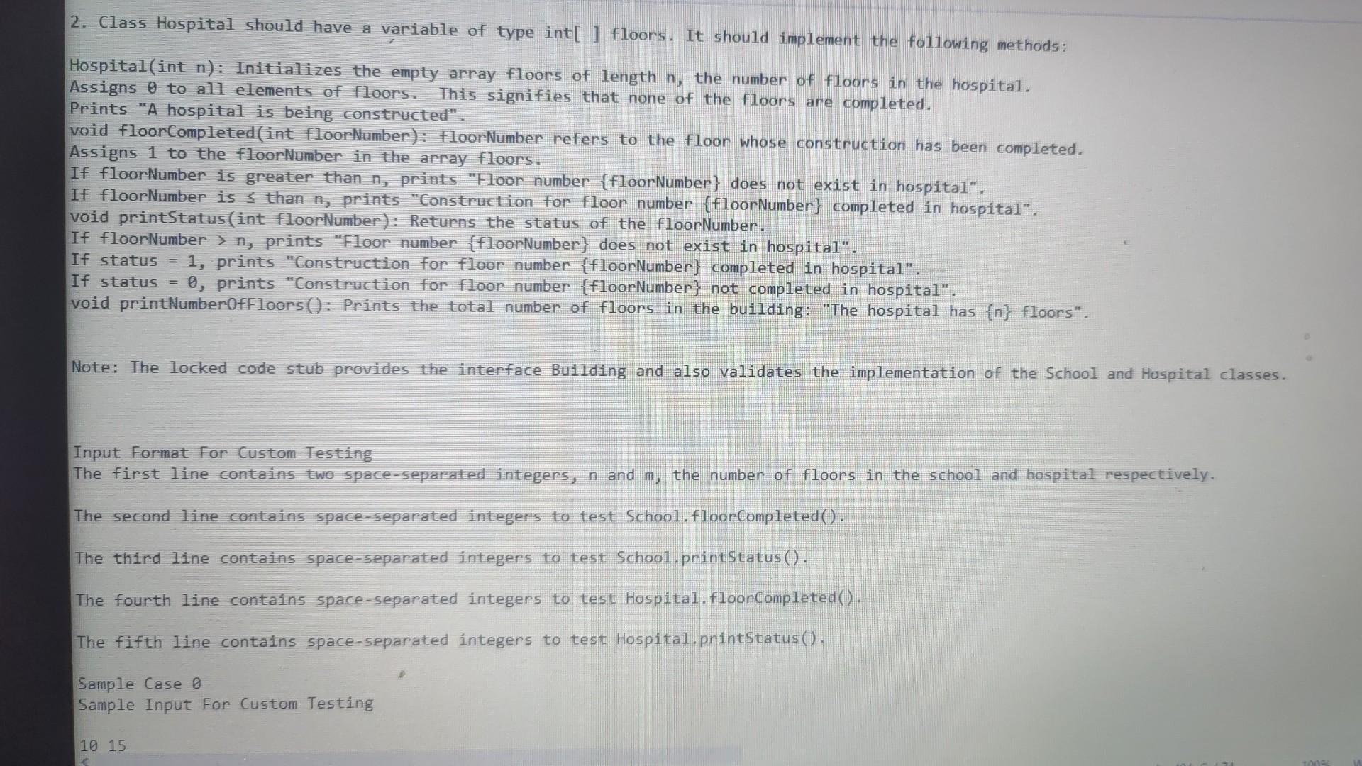 Solved The interface Building has the following methods: | Chegg.com