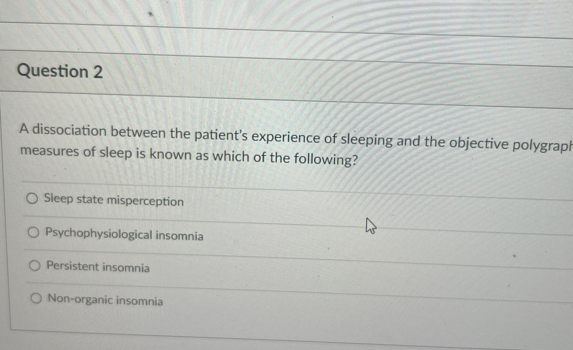 Solved Question 2A dissociation between the patient's | Chegg.com