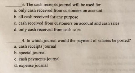 Solved 3. The cash receipts journal will be used for a. only 