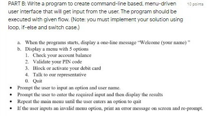 10 points PART B: Write a program to create | Chegg.com