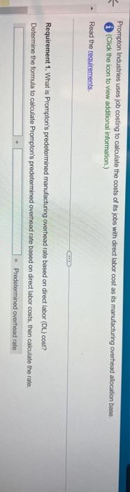 Solved Prompton industries uses job costing to calculate the | Chegg.com