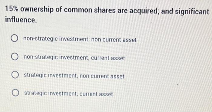 Solved 15% ownership of common shares are acquired; and | Chegg.com