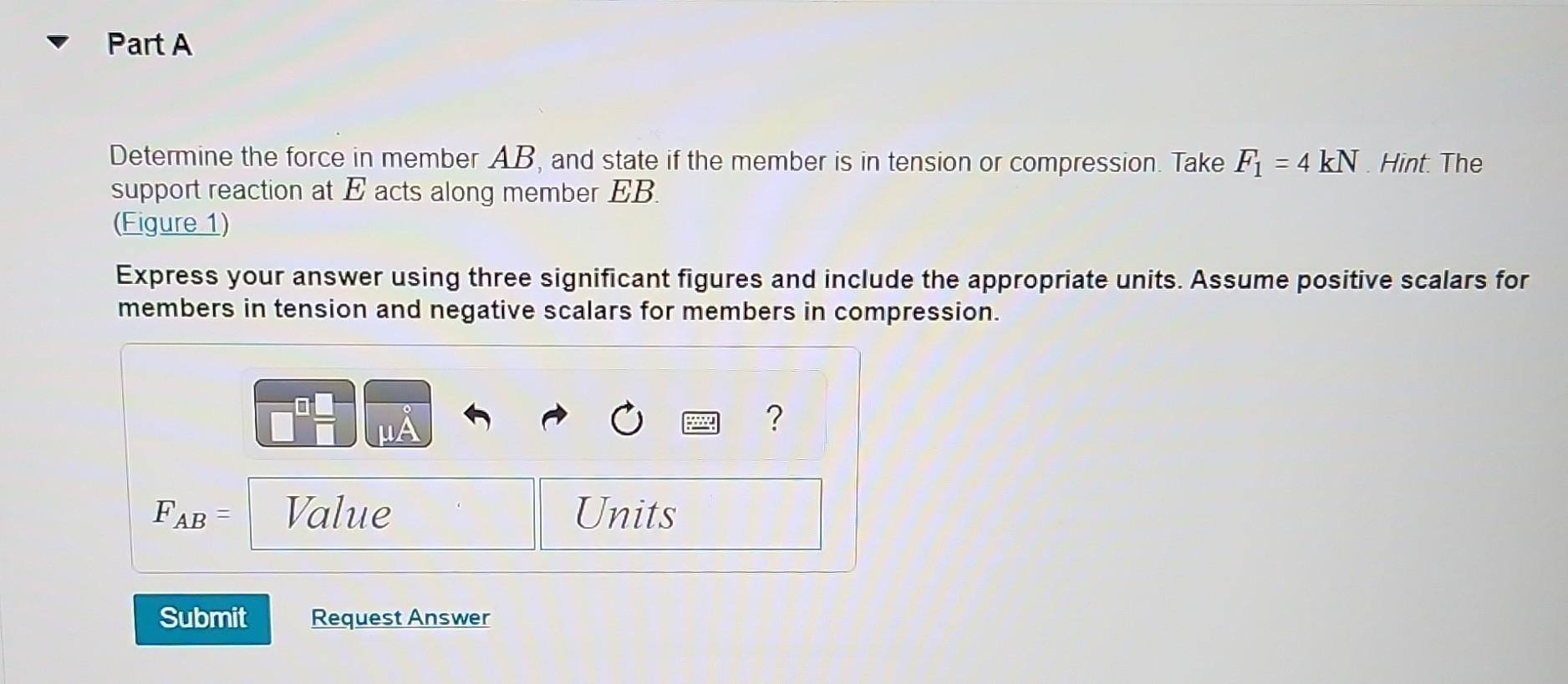 Solved Determine the force in member AB, and state if the | Chegg.com