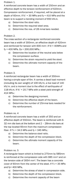 Solved A Reinforced Concrete Beam Has A Width Of 310mm And An