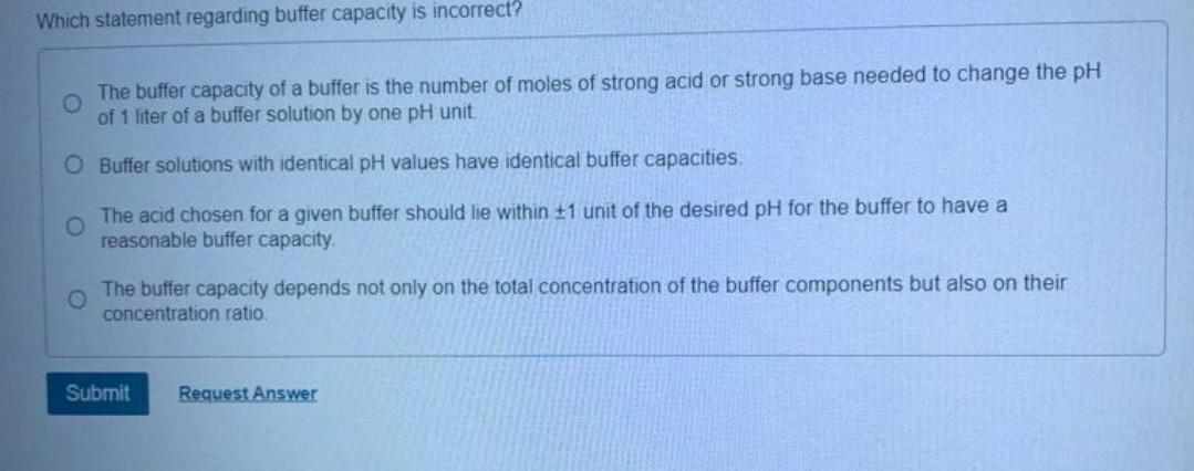 Solved Which statement regarding buffer capacity is | Chegg.com