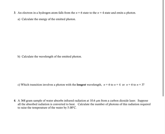 Solved 3. An electron in a hydrogen atom falls from the n = | Chegg.com