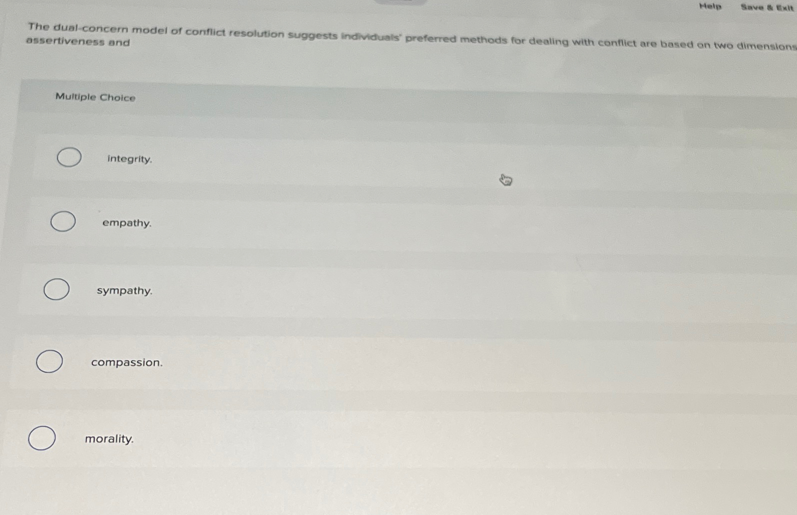 Solved Melpsave & Exhthe Dual-concern Model Of Conflict 