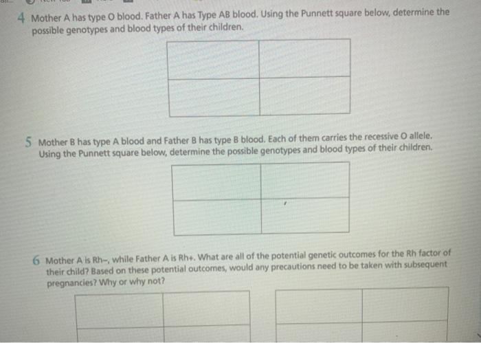 Solved 4 Mother A has type o blood. Father A has Type AB | Chegg.com