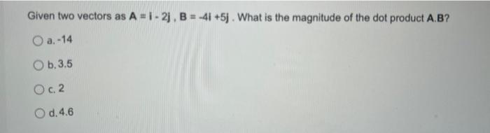 Solved Given Two Vectors As A=i−2j,B=−4i+5j. What Is The | Chegg.com