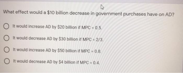 Solved What effect would a $10 billion decrease in | Chegg.com