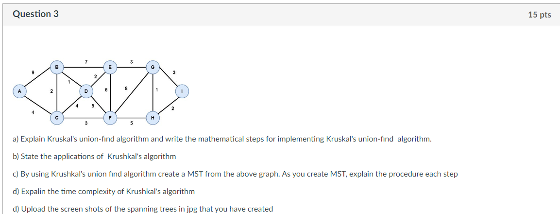 Solved Question 3a) ﻿Explain Kruskal's union-find algorithm | Chegg.com