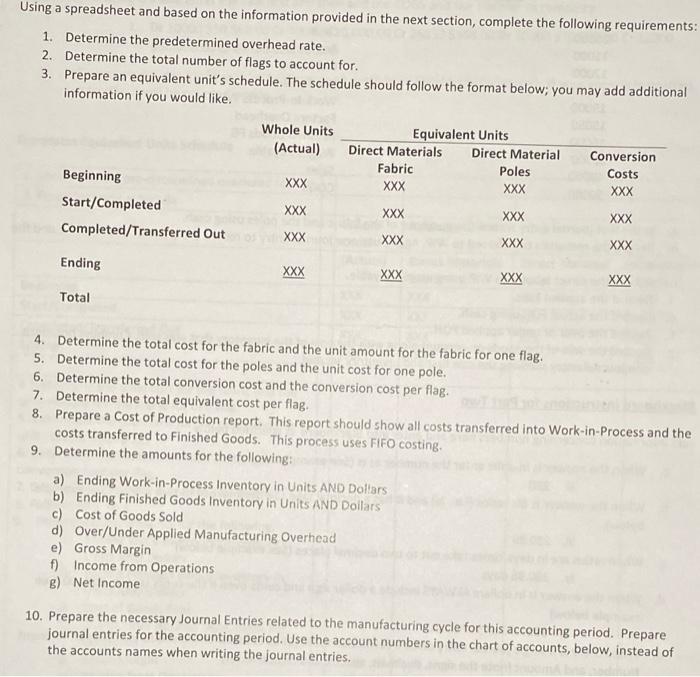 PART TWO INSTRUCTIONS MANUFACTURING PROCESS | Chegg.com