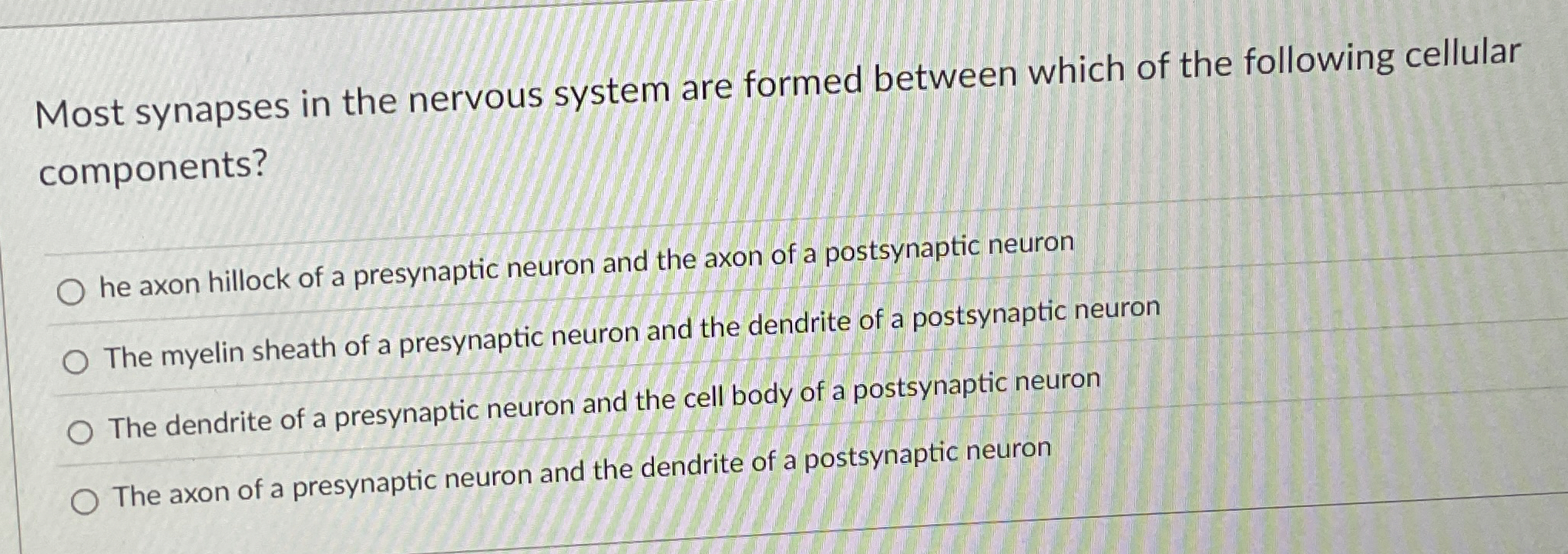 Solved Most synapses in the nervous system are formed