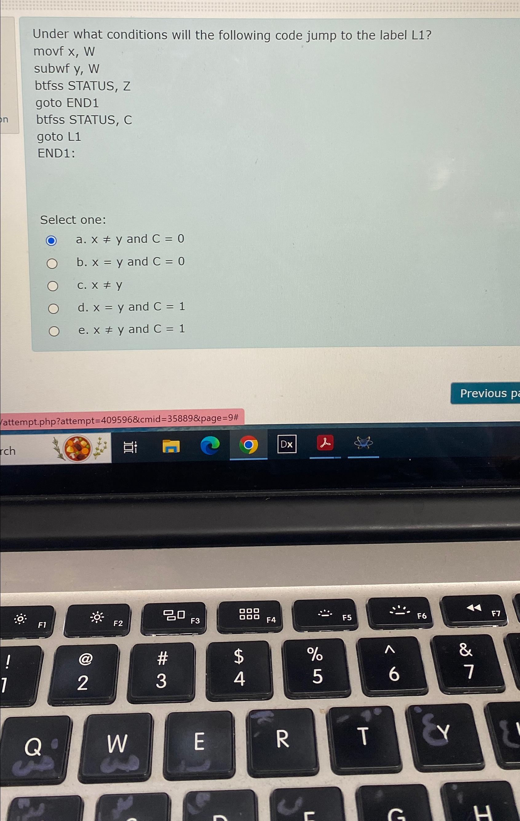 Solved Under what conditions will the following code jump to | Chegg.com