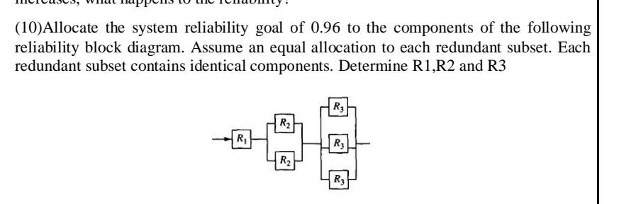 Solved (10)Allocate the system reliability goal of 0.96 to | Chegg.com