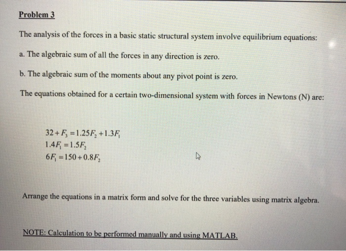Solved Problem 3 The analysis of the forces in a basic | Chegg.com