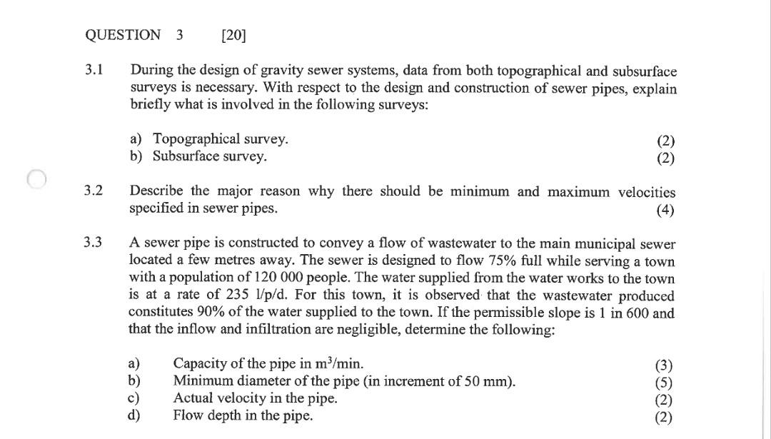 Solved QUESTION 3 [20] 3.1 During the design of gravity | Chegg.com