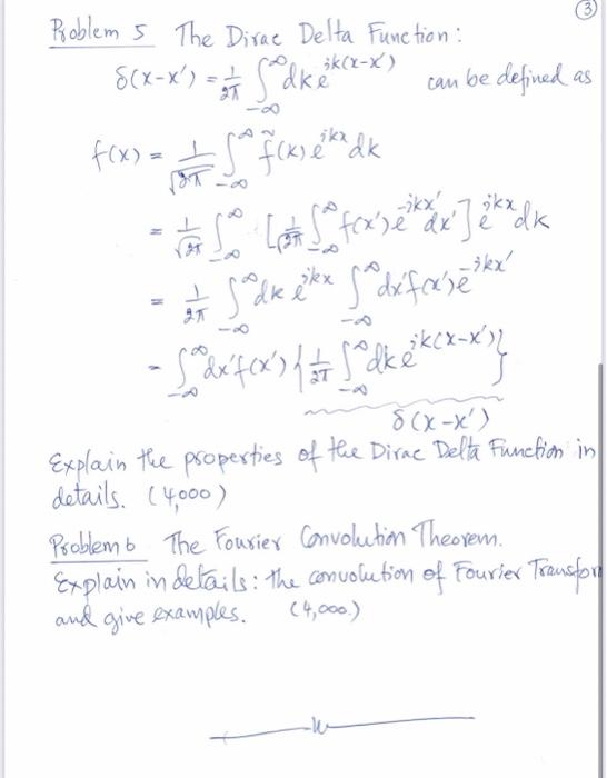 Solved Problem 5 The Dirac Delta Function: (3) | Chegg.com