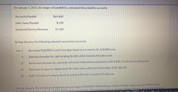 Solved On January 1,2025 , The Ledger Of Sandhill Co. | Chegg.com