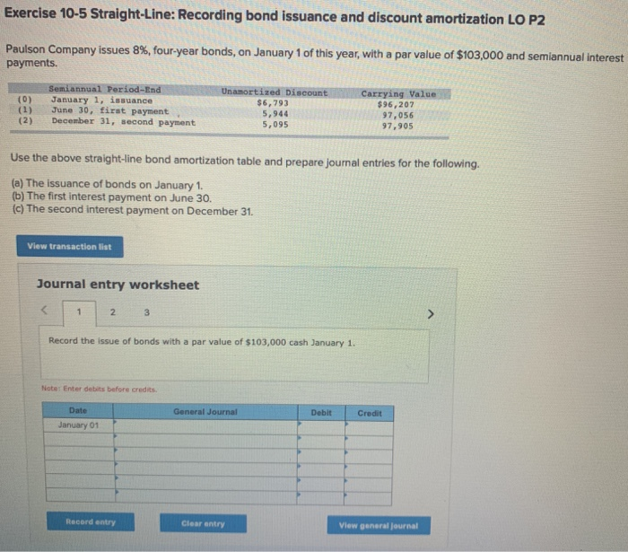 Solved Exercise 10-5 Straight-Line: Recording bond issuance | Chegg.com