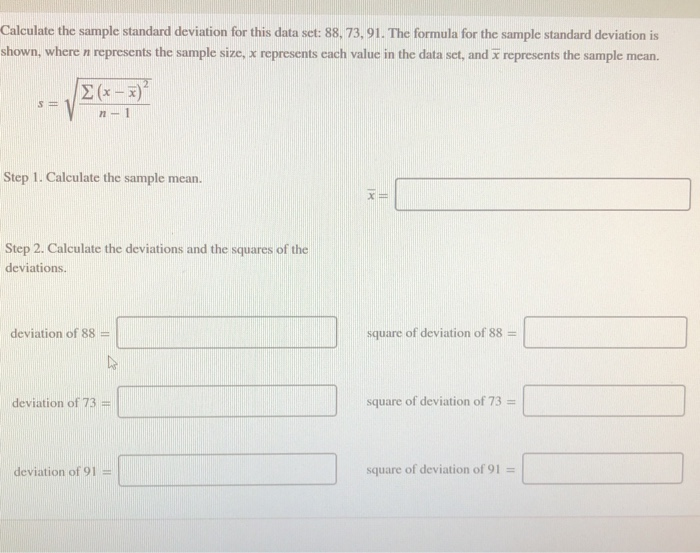 Solved Calculate the sample standard deviation for this data | Chegg.com